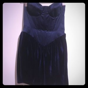 Royal purple/navy strapless dress sateen, velvet